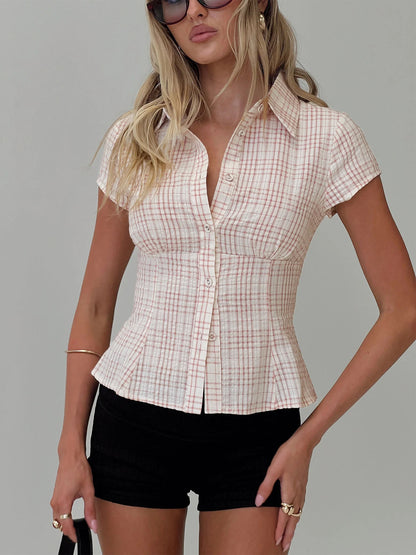 BM French style doll collar shirt for women 2025 summer Spring Autumn new design sense niche slim fit slimming short sleeve shirt