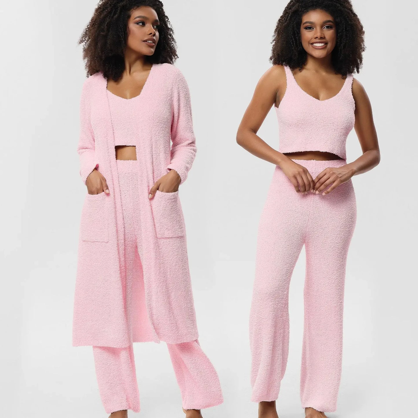 European and American plus size Pajamas women's autumn and winter Pajamas high-grade nightgown pajama pants suspender Pajamas three-piece home wear