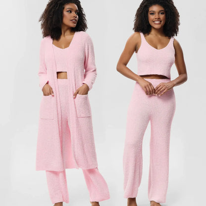 European and American plus size Pajamas women's autumn and winter Pajamas high-grade nightgown pajama pants suspender Pajamas three-piece home wear