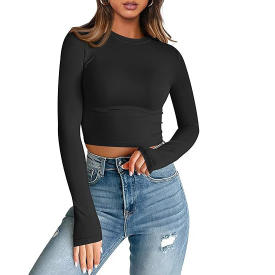 European and American style women long sleeves cropped T-shirt autumn top fashion basic slim hot girl shirt milk Silk women's clothing