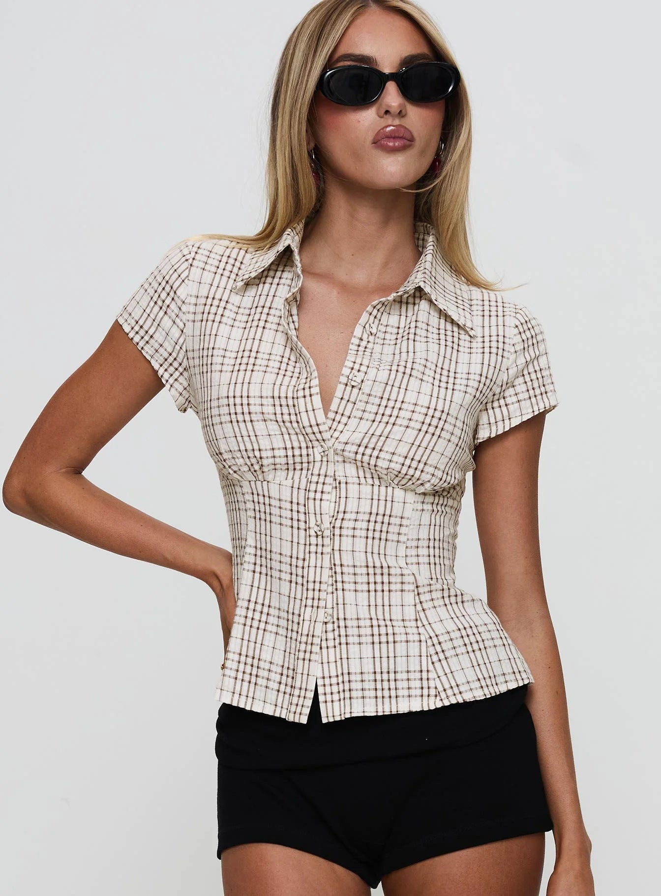 BM French style doll collar shirt for women 2025 summer Spring Autumn new design sense niche slim fit slimming short sleeve shirt