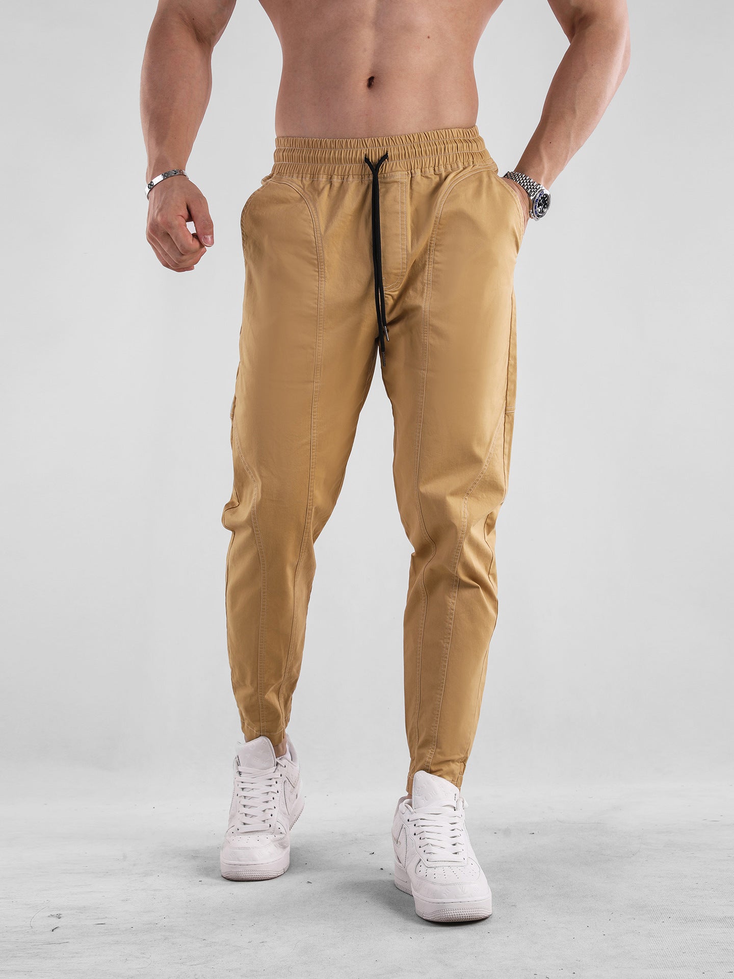 European Plus Size Men's Patchwork Cargo Pants New Tapered