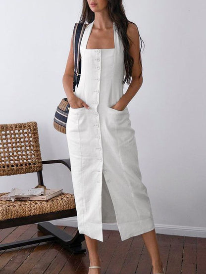 Summer Off-Shoulder Backless Dress in Cotton Slim Long Dress