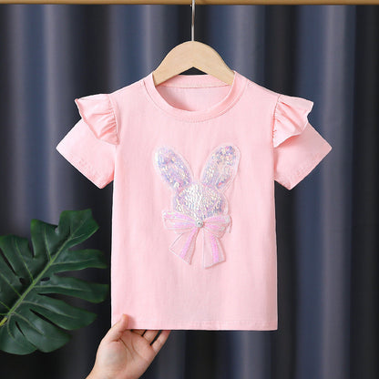 High-end girls' summer shirt thin pure cotton summer dress new children's Girl short sleeve sweat-absorbent breathable all-match T-shirt 5
