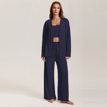 Autumn new spring and autumn women's pajamas cross-border foreign trade sling coat & trousers three-piece set plus size homewear