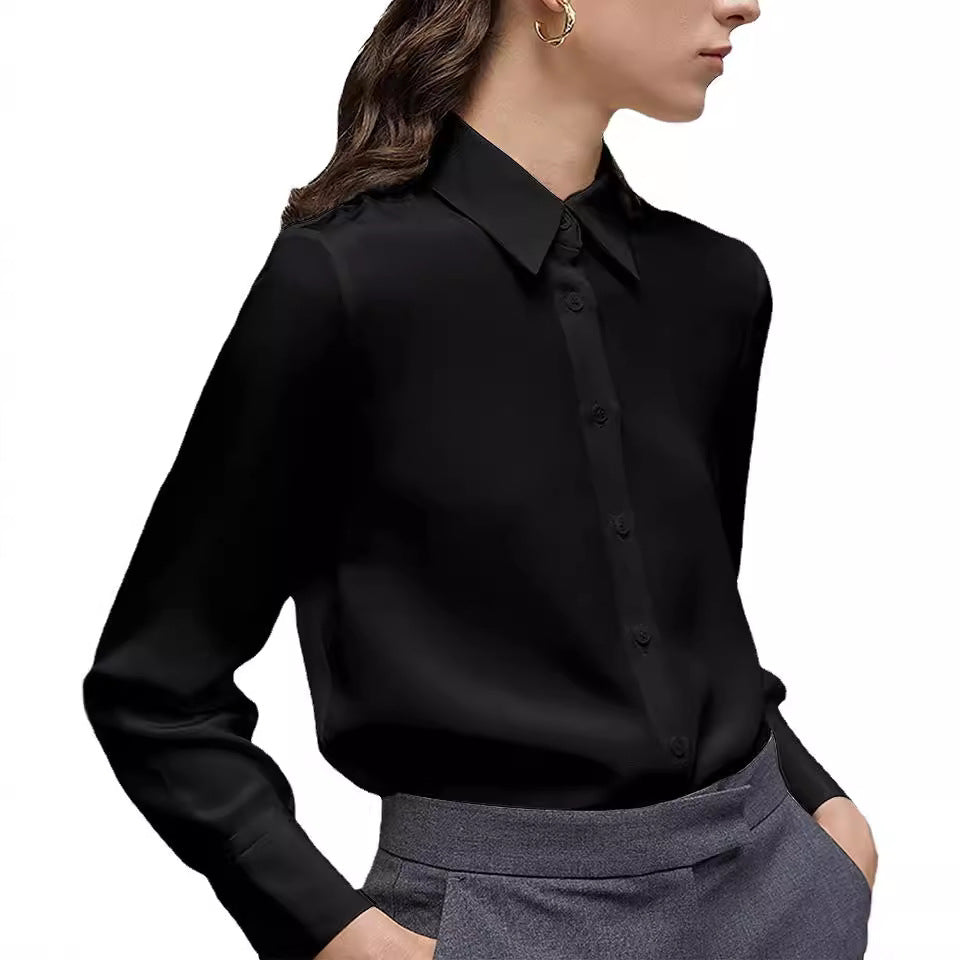 Women's regular button-down shirt long sleeve classic collared top work office casual chiffon shirt