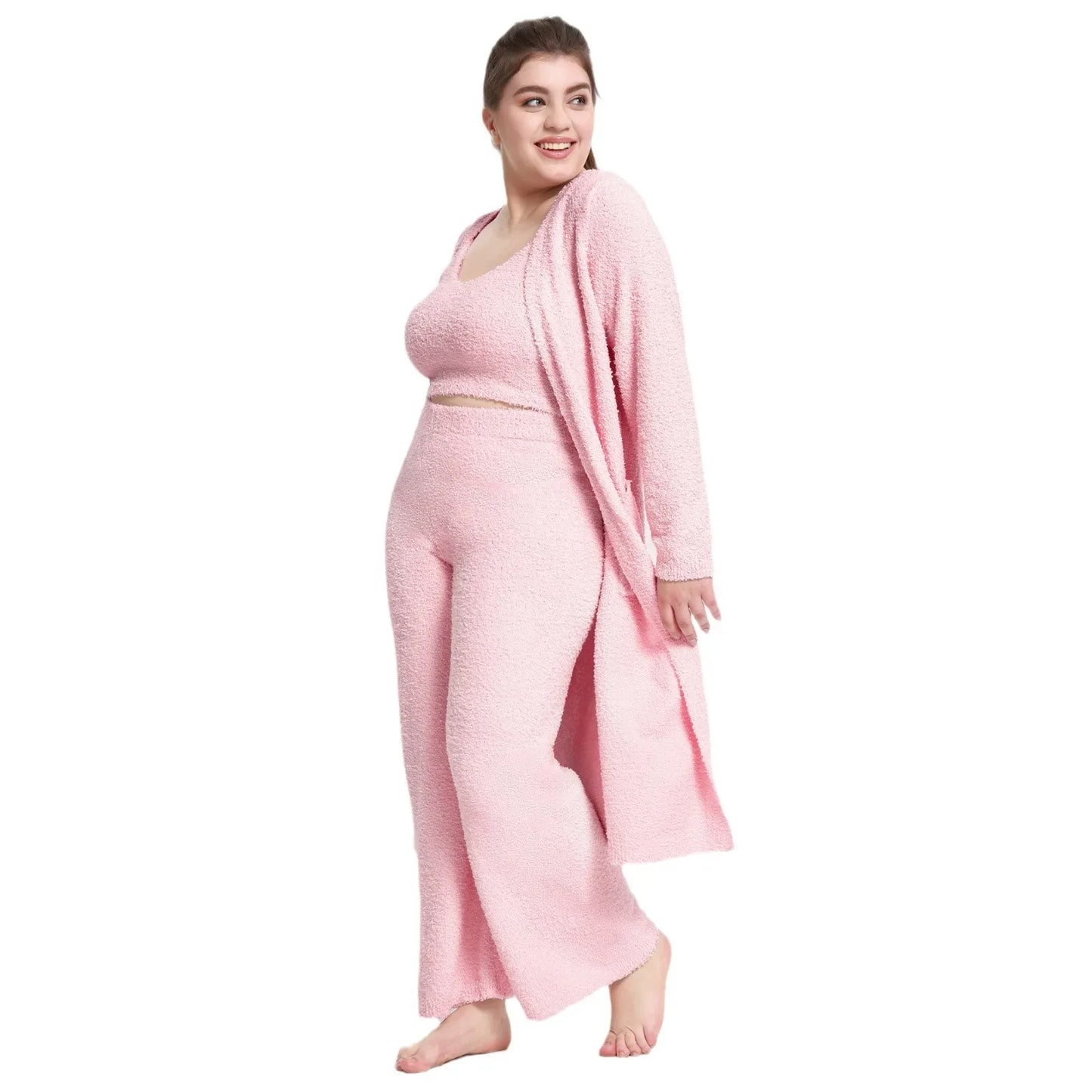 European and American plus size Pajamas women's autumn and winter Pajamas high-grade nightgown pajama pants suspender Pajamas three-piece home wear