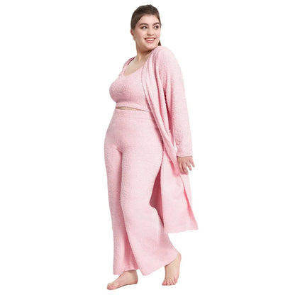 European and American plus size Pajamas women's autumn and winter Pajamas high-grade nightgown pajama pants suspender Pajamas three-piece home wear