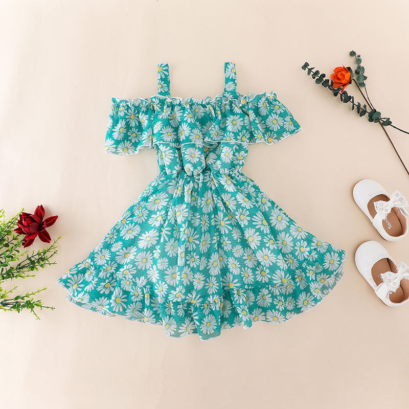 Summer New Foreign Trade Girls Foreign Style Sling Chiffon Skirt Princess Skirt Children's Korean Style Sling Dress