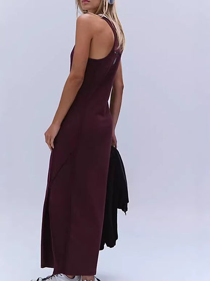 Casual maxi-jurk met split ronde hals en spaghettibandjes