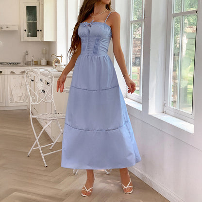 Diyun European and American leisure vacation style sling advanced maxi dress women's clothing 2025 spring and summer Amazon independent station