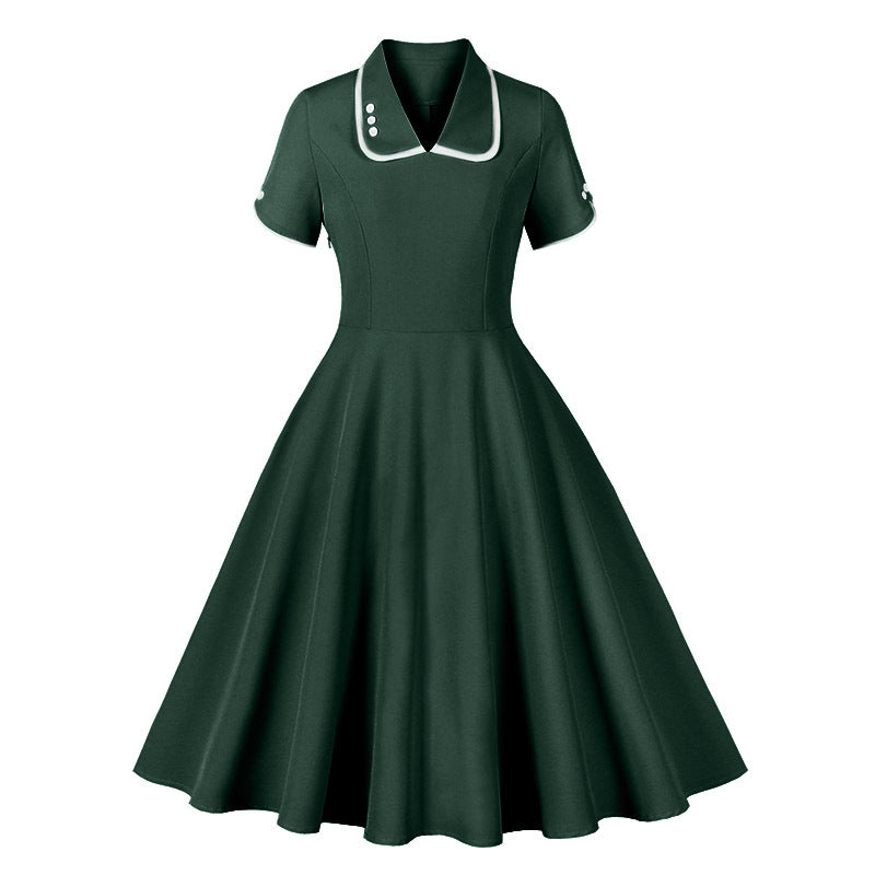 Amazon Europe and America cross border short sleeve V-neck buttons retro 50s Hepburn dress 8739