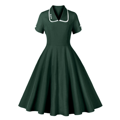 Amazon Europe and America cross border short sleeve V-neck buttons retro 50s Hepburn dress 8739