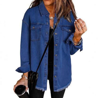 Europe and America cross border hot selling Amazon independent station New Denim raw edge coat shirt