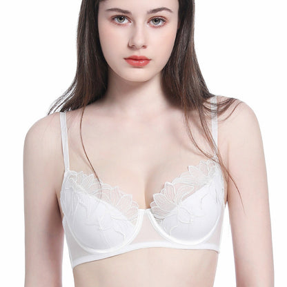 New cross-border French underwear women's thin cotton embroidered lace sexy lingerie big chest and small anti-SAG bra suit
