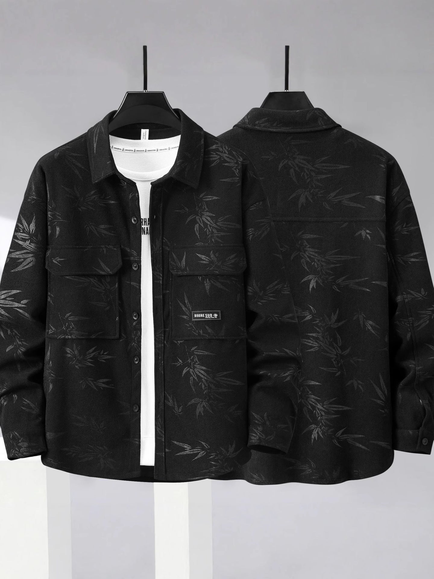Plus-sized plus size Spring and Autumn casual jacket lapel hooded jacket loose oversized men's stylish loose wear shirt jacket