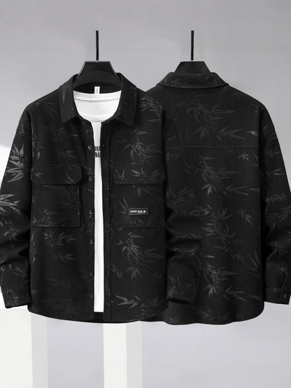 Plus-sized plus size Spring and Autumn casual jacket lapel hooded jacket loose oversized men's stylish loose wear shirt jacket