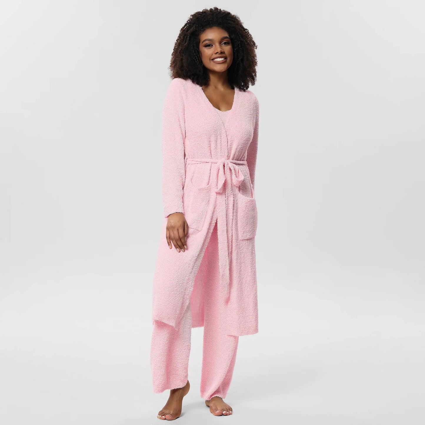 European and American plus size Pajamas women's autumn and winter Pajamas high-grade nightgown pajama pants suspender Pajamas three-piece home wear