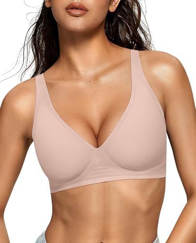 OEAK women's deep V bra wireless comfortable bra support wireless bra T-shirt gathering bra