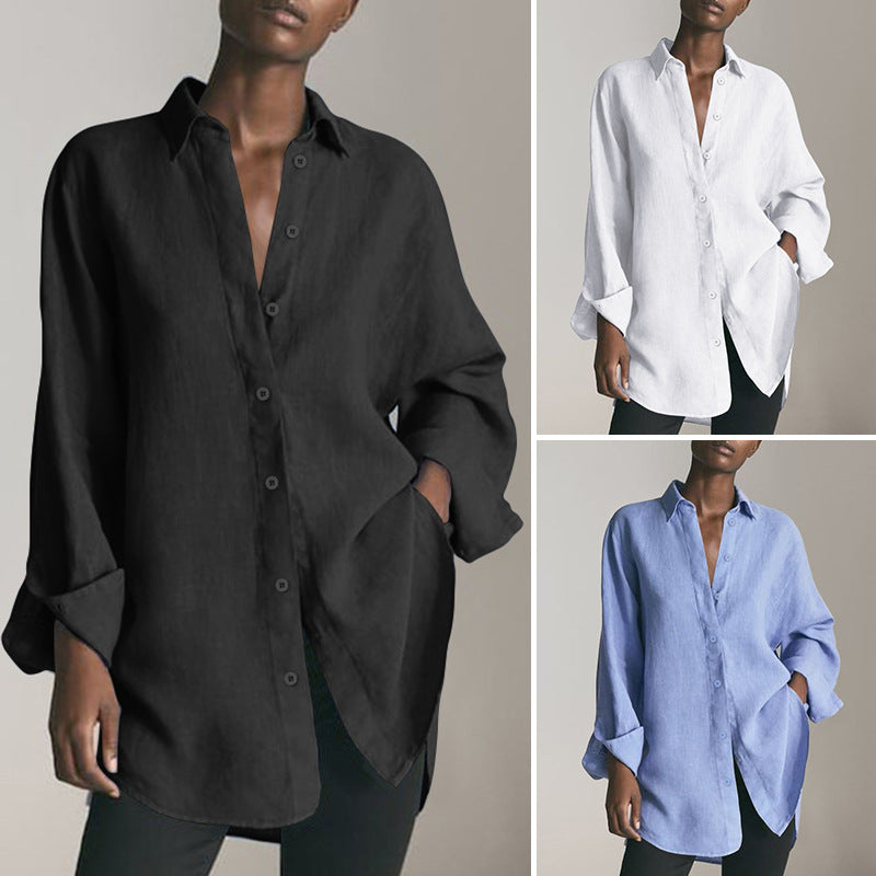 Women's Vintage Button-Down Shirt with Belted Waist Loose Pullover S-5XL|tops