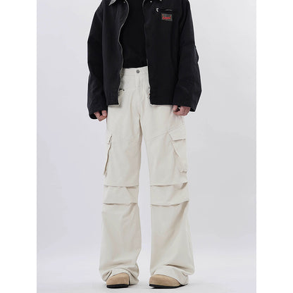 American-style high street fashion brand pleated design workwear casual pants women's loose multi-pocket straight slightly flared long pants