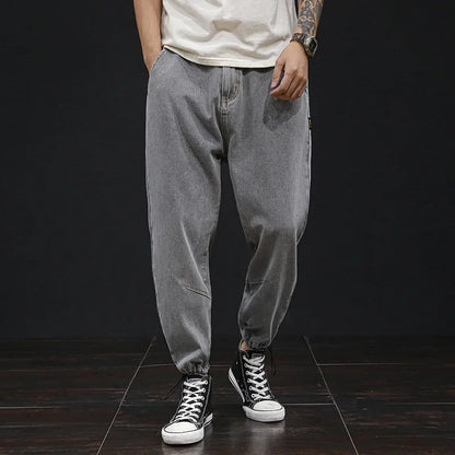 2021 plus size leg shaping harem pants men's business shirt casual loose jeans men ankle-tied large size plus size wide leg ankle-tied trousers