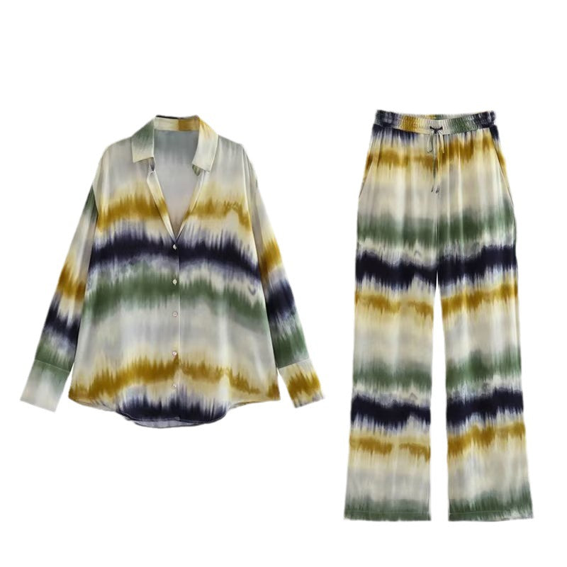2023 Summer tie-dye women's shirt tie-dye trousers straight pants suit personality