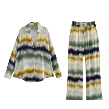 2023 Summer tie-dye women's shirt tie-dye trousers straight pants suit personality