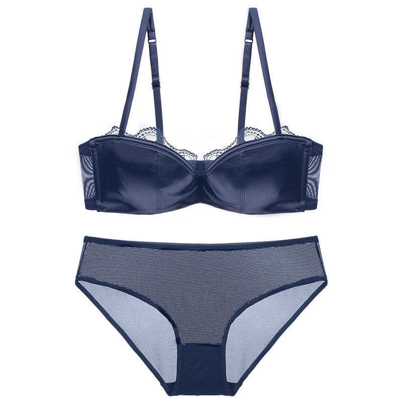European and American ladies sexy lace lingerie thin cotton half cup tube top push up underwear bra set