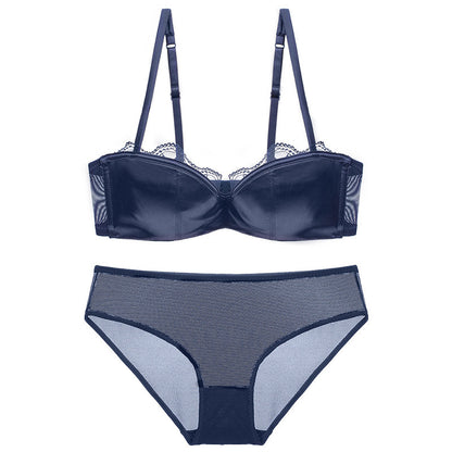 European and American ladies sexy lace lingerie thin cotton half cup tube top push up underwear bra set