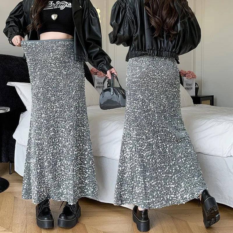 Heavy embroidery sequins long skirt women's autumn high waist design sense minority fashion skirt draping fishtail skirt slimming temperament