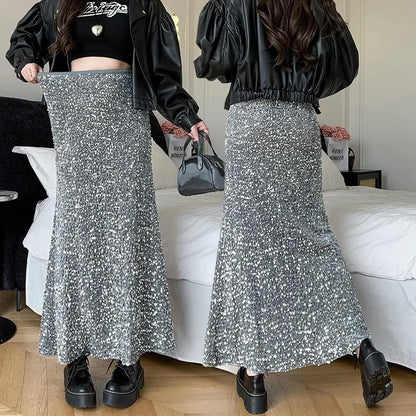 Heavy embroidery sequins long skirt women's autumn high waist design sense minority fashion skirt draping fishtail skirt slimming temperament