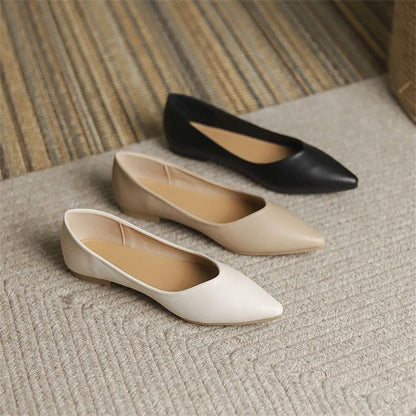 French flat pumps 2025 new spring and autumn pointed gentle fairy lady commuter low-cut work shoes plus size nurse shoes
