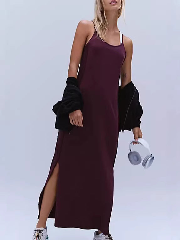 Casual maxi-jurk met split ronde hals en spaghettibandjes