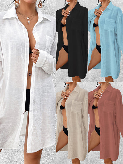 Bamboo Cotton Shirt Sunscreen Cardigan Beach Blouse Holiday Bikini Women's Swimwear
