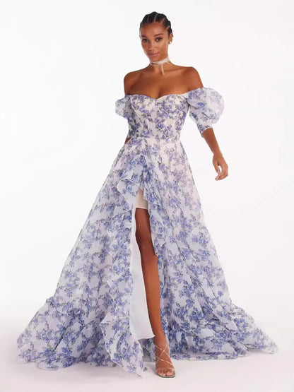 2025 cross-border new arrival off-the-shoulder European and American women's clothing fashion organza Fairy long elegant evening dress dress