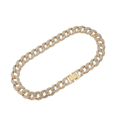 European and American hot clavicle chain jewelry full diamond alloy Cuban necklace hip hop jewelry summer rhinestone all-match necklace