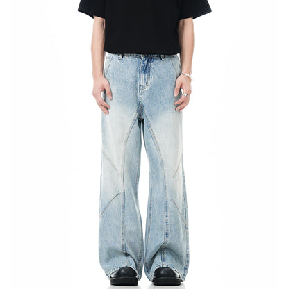 11KN American Straight Leg Bootcut Jeans Deconstructed Design Slim Faded Light Wash