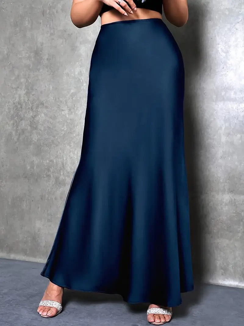 2026 Amazon Europe and America cross border Women's new elegant high waist women's solid color maxi satin fishtail skirt