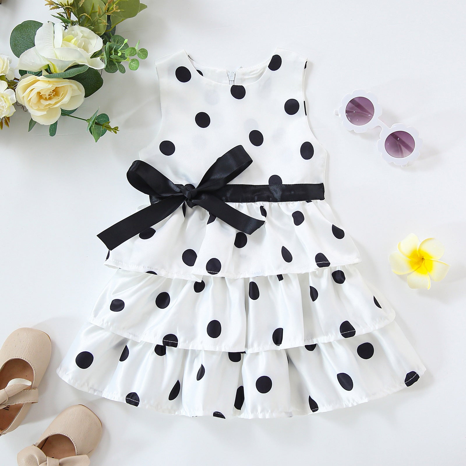 Girls Spring And Autumn Models 2022 New European And American Explosion Models In The Big Children's Personality Long-sleeved Polka Dot Print Cute Dress