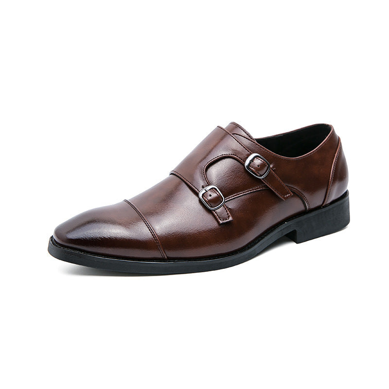 Foreign trade large size men's double buckle slip-on square toe leather shoes 2025 Spring and Autumn New plus size men's shoes 4647 size