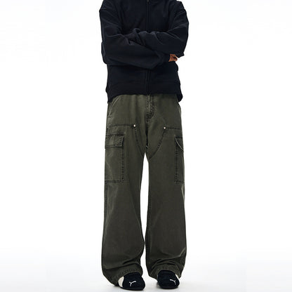 LKTM men's American-style retro washed pearl canvas logging overalls men's and women's niche design straight-leg trousers