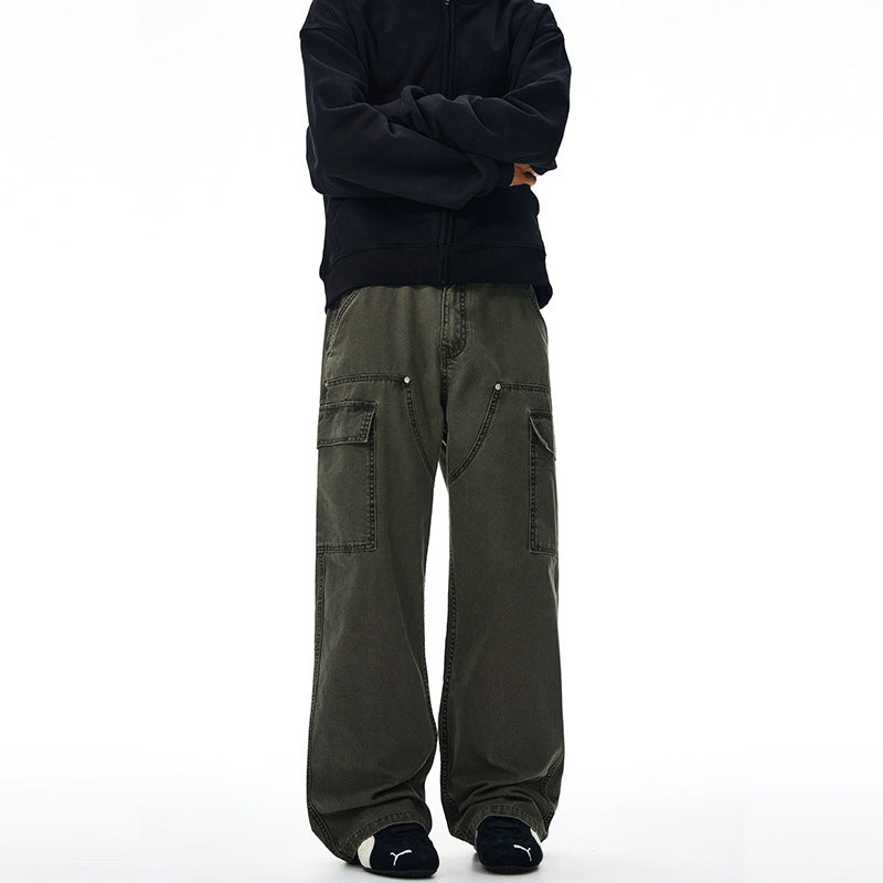 LKTM men's American-style retro washed pearl canvas logging overalls men's and women's niche design straight-leg trousers