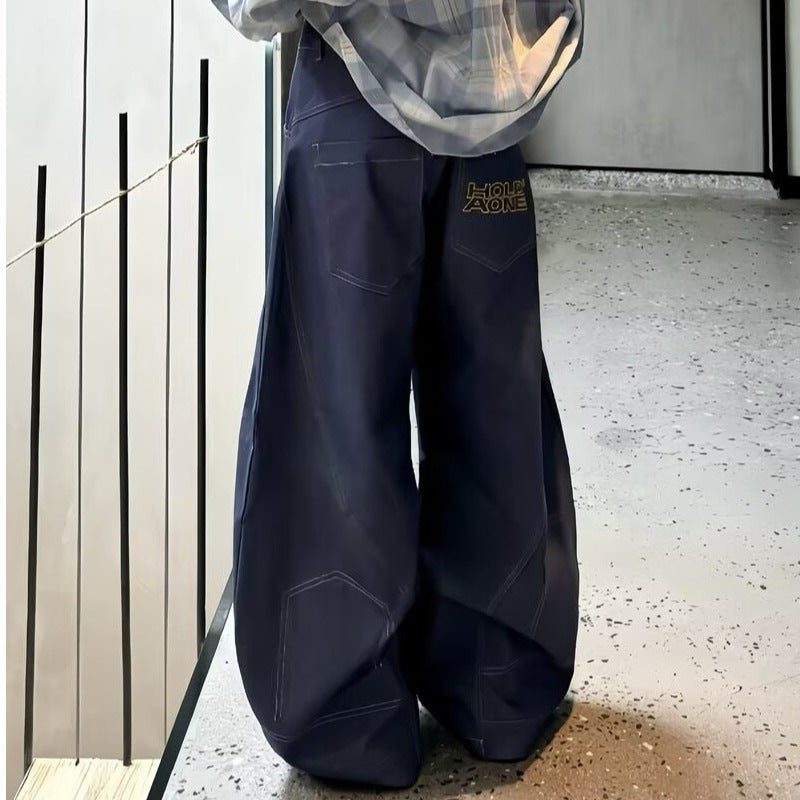 New American retro wide leg loose design black jeans men and women Street casual straight pants fashion brand