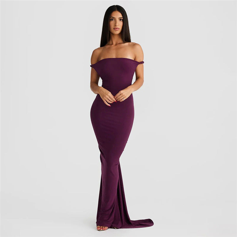 European and American style 2024 cross-border spring summer women's wear new halter bare back pleating sheath sexy maxi dress