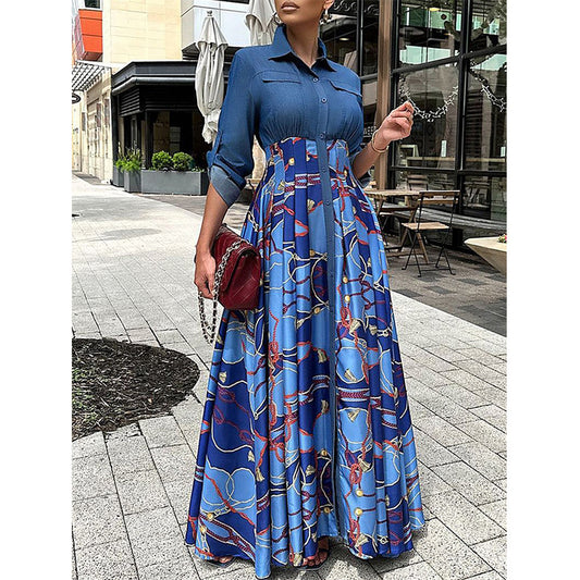 Europese denim patchwork jurk