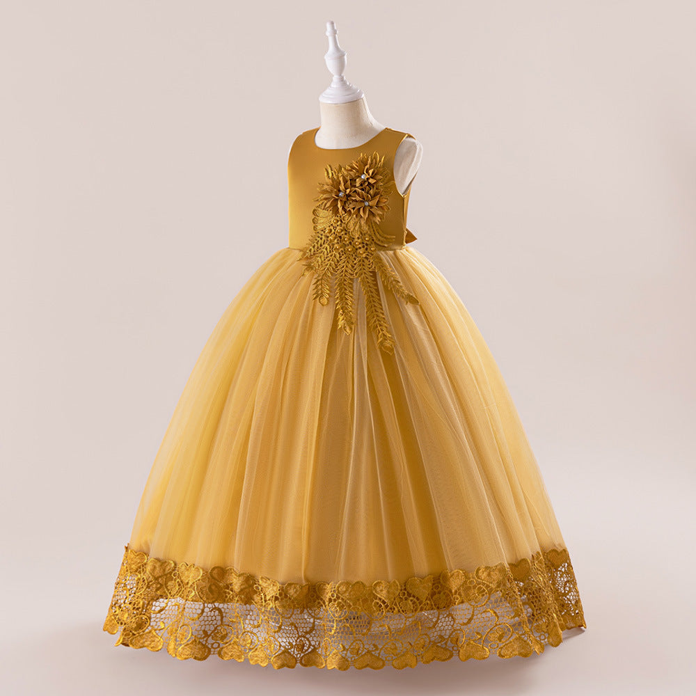 Europe and America cross border girls' long princess dress mesh bubble skirt piano performance clothing catwalk children's dress
