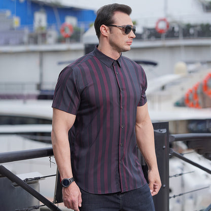 Plus size men's clothing short sleeve shirt summer new style fat brother plus size plus-sized striped shirt fat guy loose casual fashion
