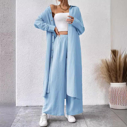 2024 new autumn two-piece women's suit European and American Middle East long shirt two wide-leg pants trousers