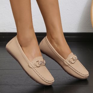 Plus size Doug shoes women 2025 Spring and Autumn New Korean style round head fashion metal chain flat casual shoes women